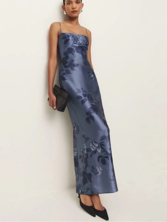 Reformation Dresses & Skirts - Reformation Frankie Satin Floral Slip Dress in Steel Blue